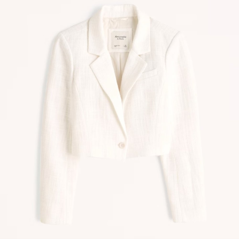 Abercrombie & Fitch White Cropped Suit Jacket
